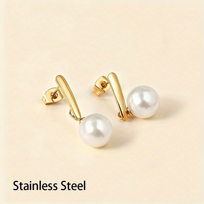 Women's Elegant Imitation Pearl Earrings, 18K Gold Plated